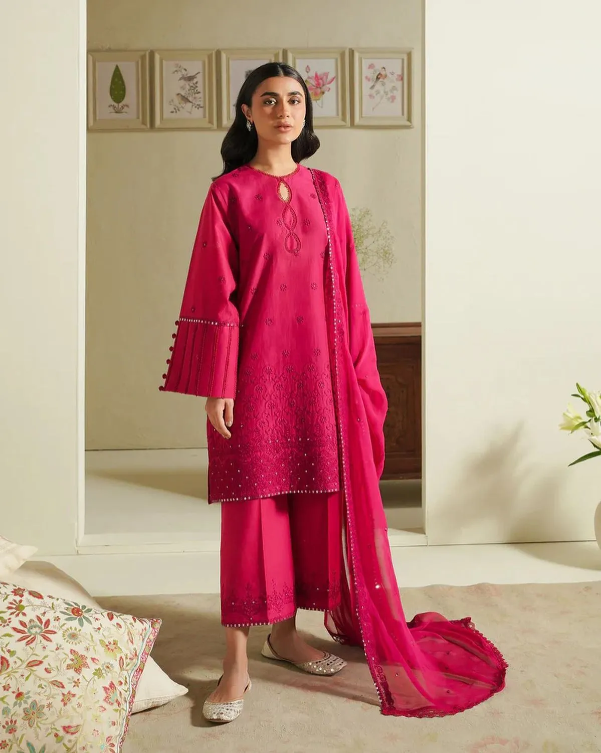 Pink Straight Kurta Set with Dupatta
