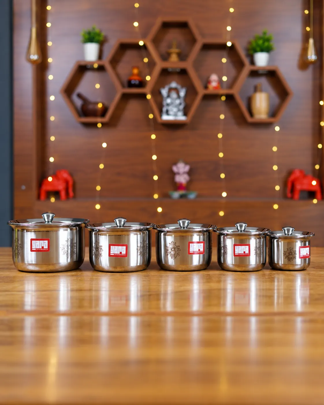Serving Pot (With Lid) Flower Design - Set Of 5 (Combo)