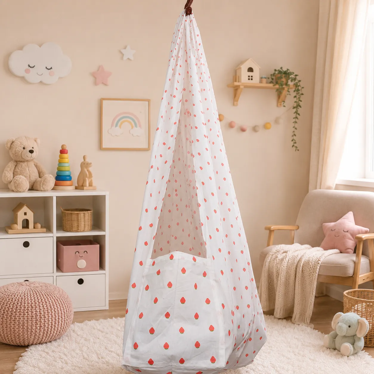 Head Support Thottil/Cradle 100% Cotton 3.5m Length, 51" Width | Strawberry 