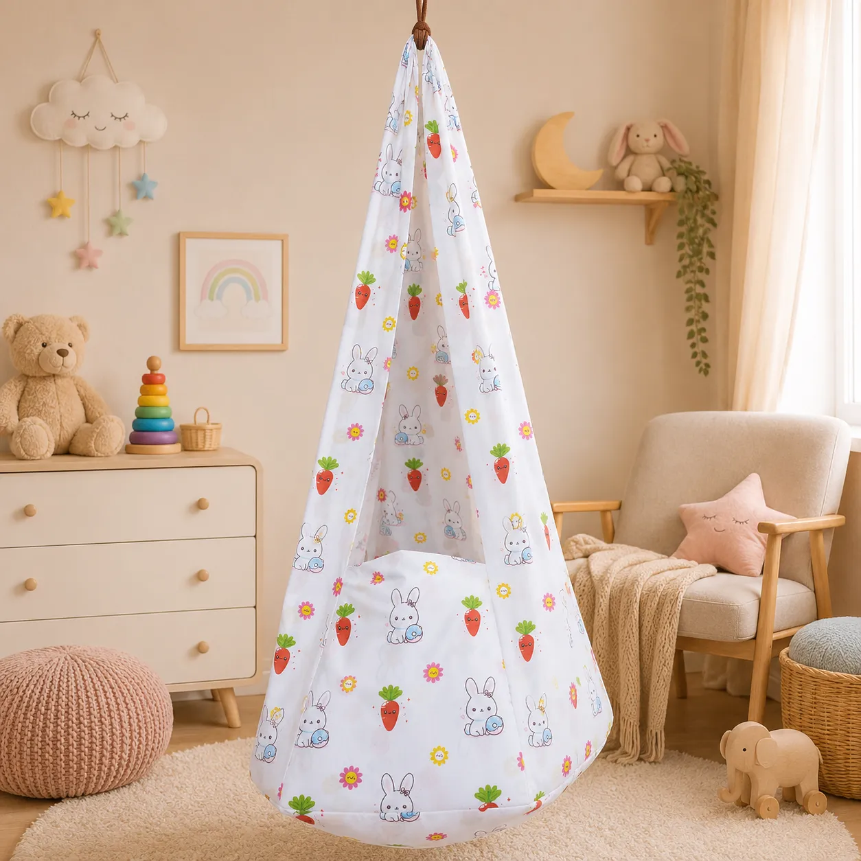Head Support Thottil/Cradle 100% Cotton 3.5m Length, 51" Width - Bunny Rabbit 