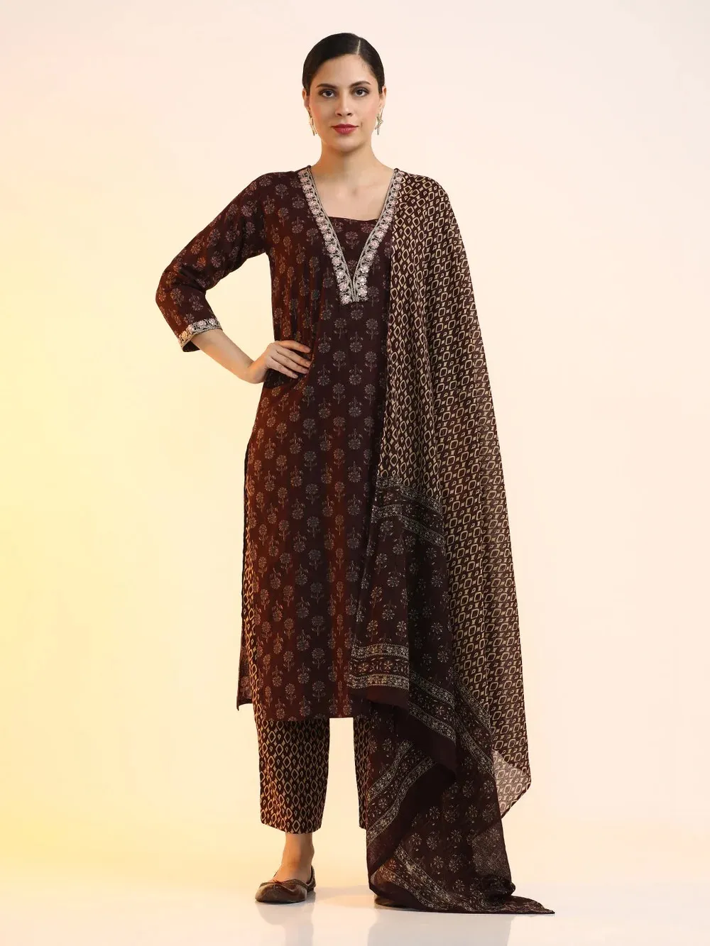Maroon Printed Kurta Set