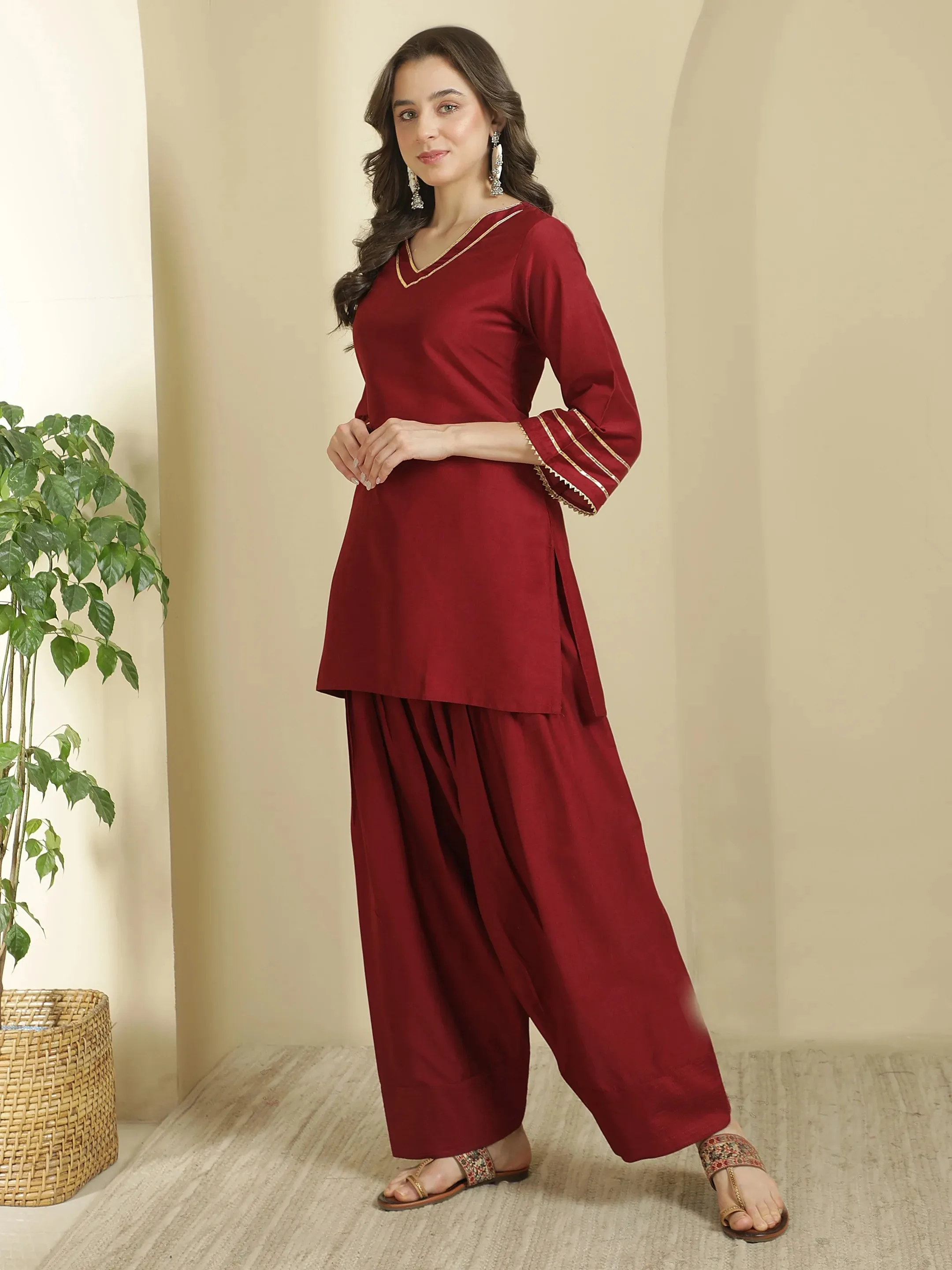 Wine Straight Kurta Set