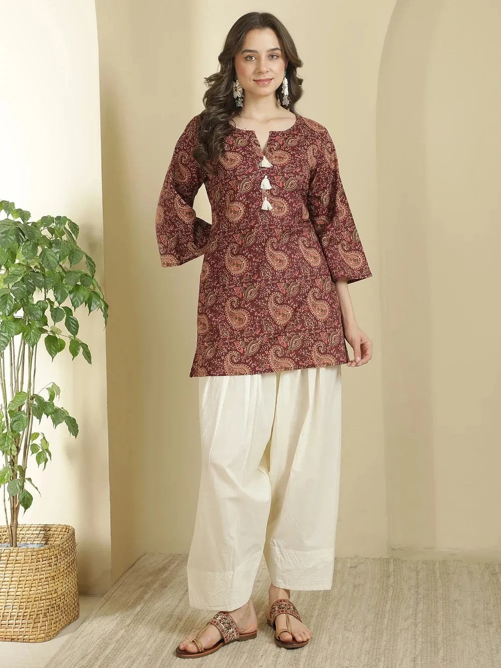 Maroon Printed Kurta and Trouser Set