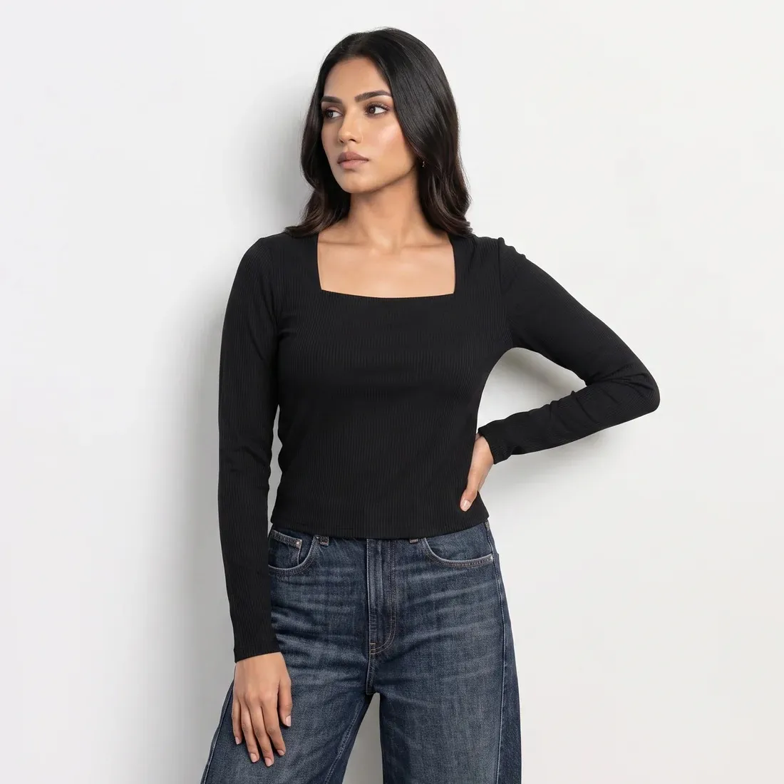 Auburn Square-Neck Long-Sleeve Top