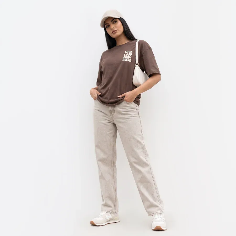 Walnut Brown Graphic Oversized T-Shirt