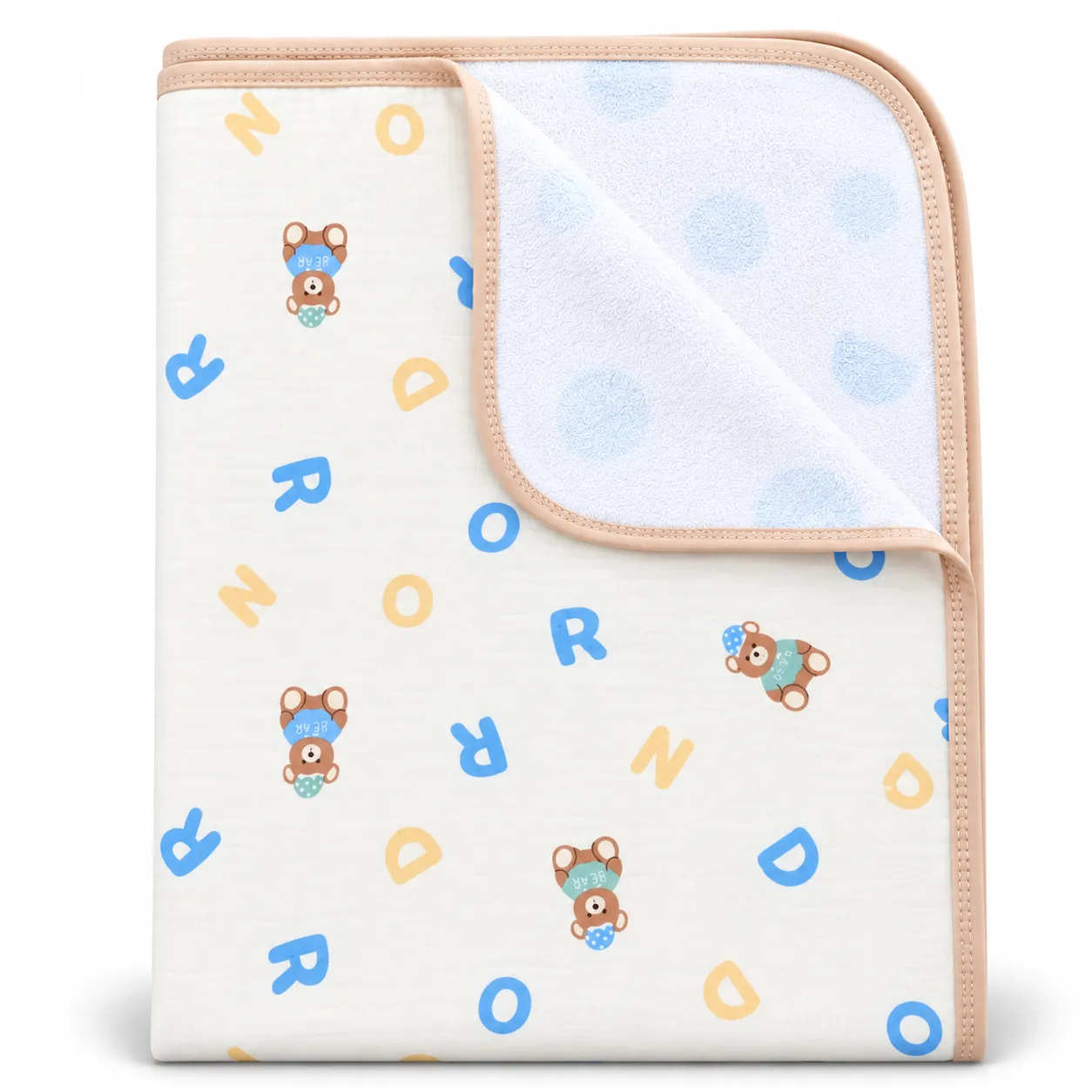 Muslin Cotton Dry Sheet Waterproof Baby Bed Protector | 70×90 cm | Teddy Bear