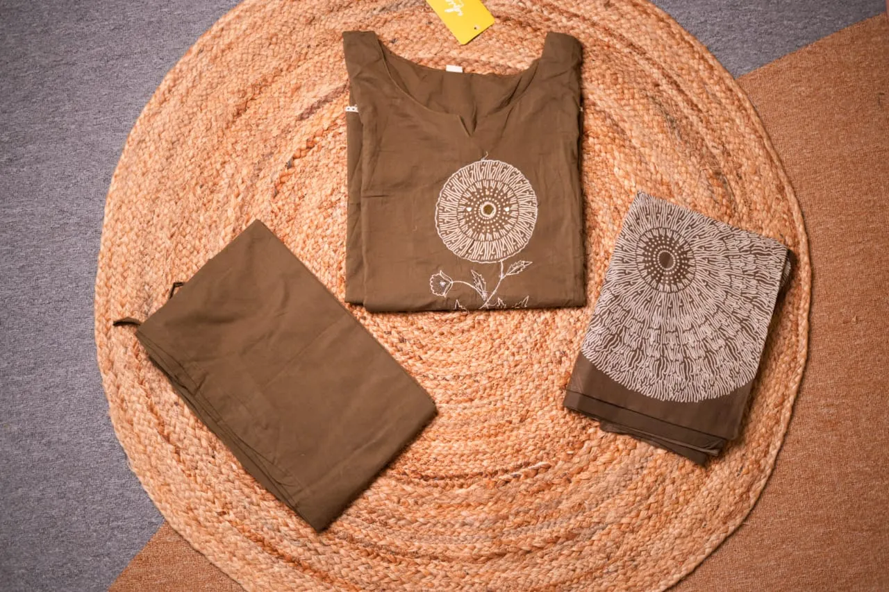 10707- Olive Green Cotton  Set